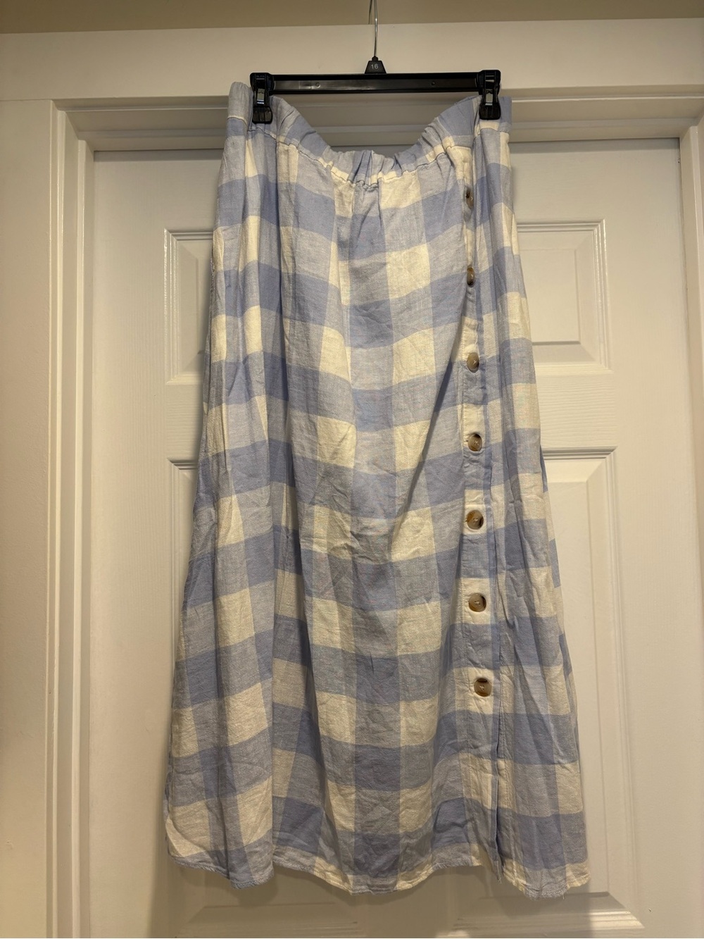 Madewell Light Blue and White Gingham A-Line Button-Front Skirt